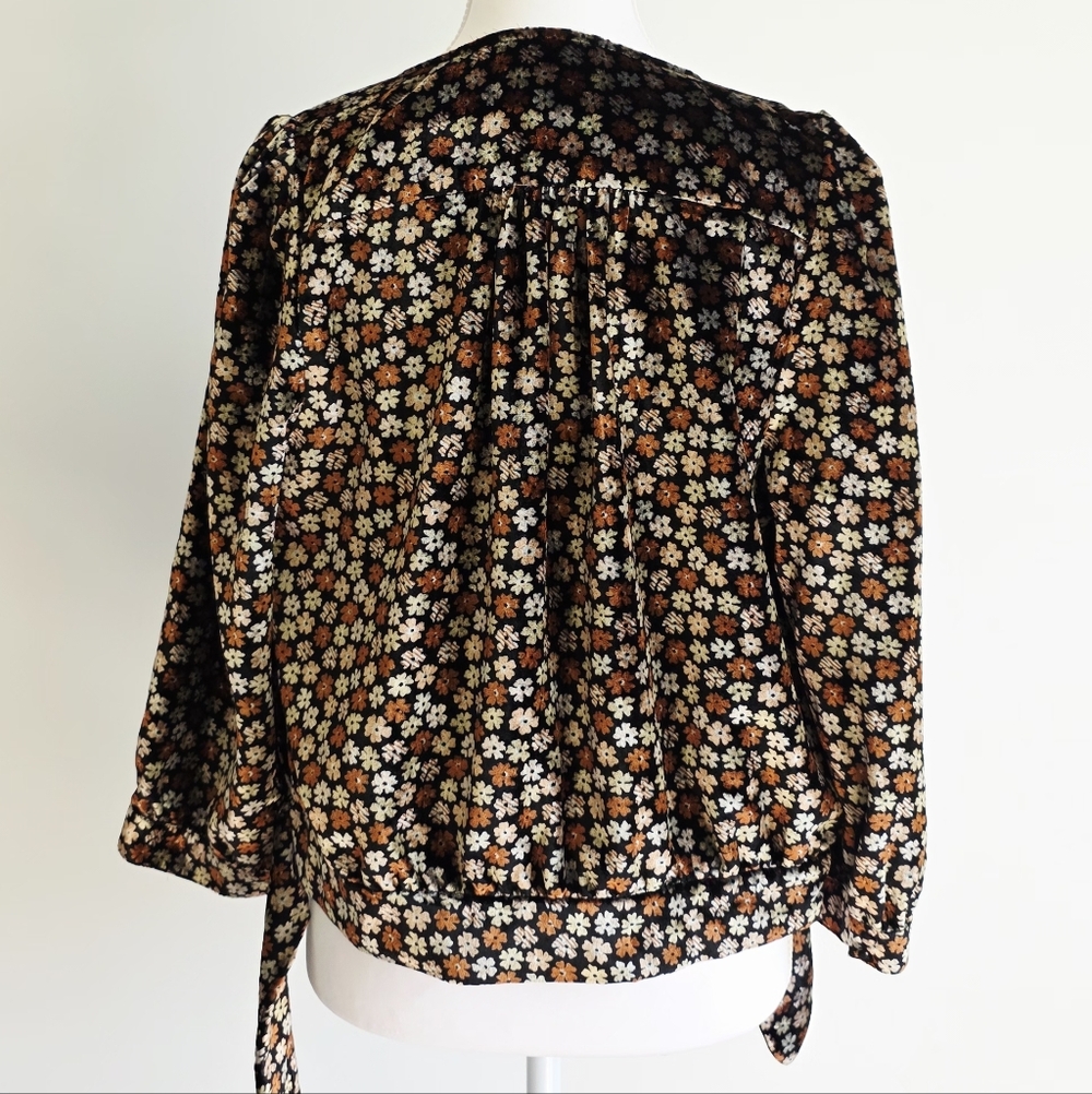 Madewell Velvet Wrap Top in Petite Blooms Multicolor Top Women's Size S - Picture 9 of 11